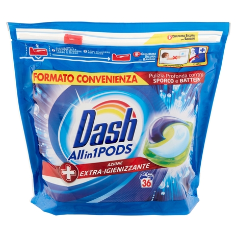 Dash PODS Allin1 Detersivo Lavatrice in Capsule + Azione Extra-Igienizzante 36 Lavaggi